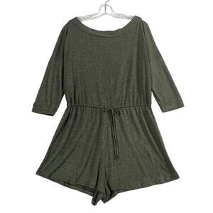 Earthbound Trading Co 3/4 Sleeve Tie Waist Knit Romper Green Womens Medium